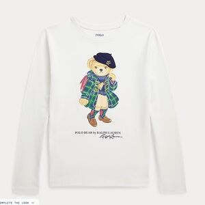 Polo Ralph Lauren Polo Bear  White Cotton Jersey Long-Sleeve Tee Girls Sz.7